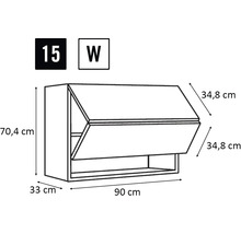 Technický nákres závěsné skříňky s rozměry