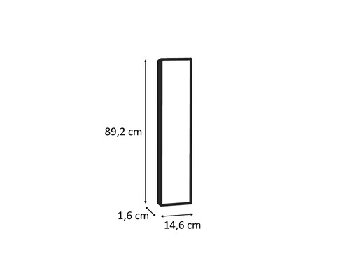 Rozměry obdélníkového nástěnného zrcadla s výškou 89,2 cm, šířkou 14,6 cm a hloubkou 1,6 cm
