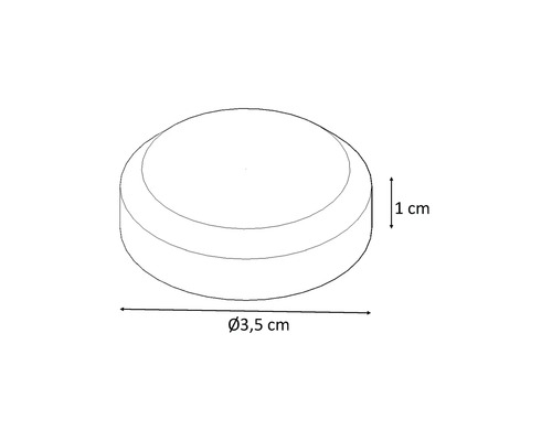 Nákres krycího víčka o průměru 3,5 cm a výšce 1 cm