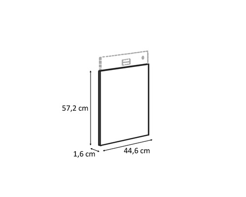 Nákres rámu přední části kuchyňské skříňky s rozměry