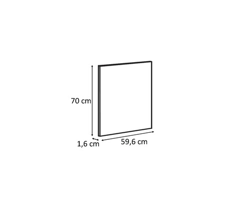 Nákres skříňky o rozměrech 70 cm výška, 59,6 cm šířka a 1,6 cm hloubka