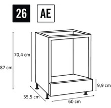 Nákres kuchyňské spodní skříňky s rozměry
