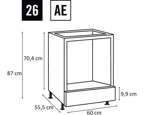 Nákres kuchyňské spodní skříňky s rozměry
