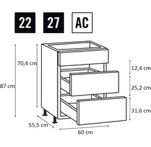 Skříňka se třemi zásuvkami, rozměry 60 x 55,5 x 87 cm