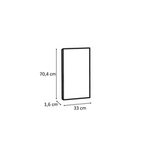 Dvířka skříňky o rozměrech 70,4 cm na výšku, 33 cm na šířku a 1,6 cm do hloubky