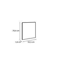 Obrázek čtvercového zrcadla o rozměrech 70,4 cm na výšku, 55,5 cm na šířku a 1,6 cm do hloubky.