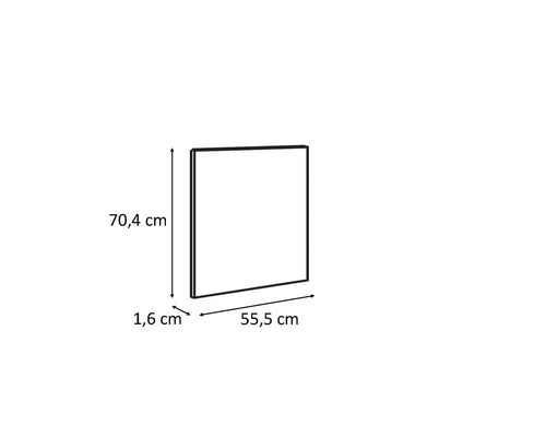 Obrázek čtvercového zrcadla o rozměrech 70,4 cm na výšku, 55,5 cm na šířku a 1,6 cm do hloubky.