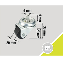 Nábytkové kolečko s čepem, rozměry a nosnost do 45 kg