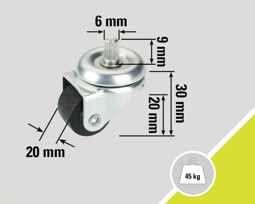 Nábytkové kolečko s čepem, rozměry a nosnost do 45 kg