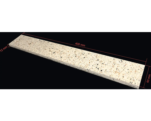 Teracový okenní parapet o rozměrech 400 mm délka, 60 mm šířka a 12 mm tloušťka.