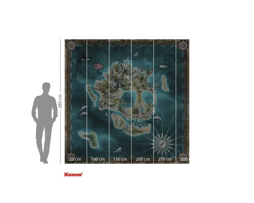 Nástěnná malba Komar s mapou ostrova se zvířaty a rostlinami, rozměr 300 x 280 centimetrů