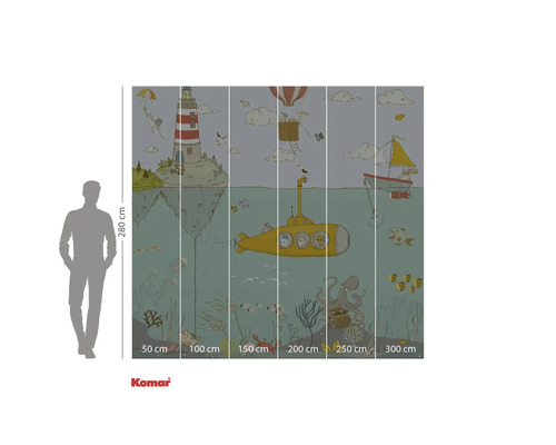 Fototapeta Komar s podmořským světem, majákem, ponorkou, horkovzdušným balónem a plachetnicí