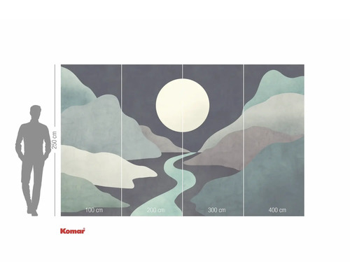 Fototapeta s abstraktním motivem hor a měsíce, rozměry s uvedením velikosti