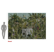 Foto tapeta s motivem džungle, včetně slona, leoparda a různých druhů ptáků