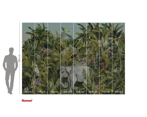 Foto tapeta s motivem džungle, včetně slona, leoparda a různých druhů ptáků