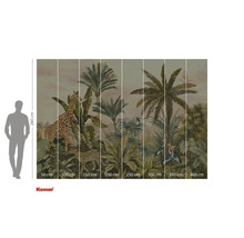 Komar fototapeta s motivem džungle, včetně žirafy, leoparda, palem a tropických ptáků