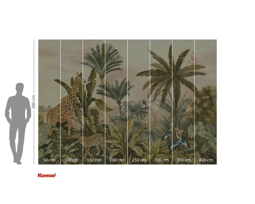 Komar fototapeta s motivem džungle, včetně žirafy, leoparda, palem a tropických ptáků