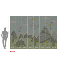 Ilustrace tapety s horami, zvířaty a balónky, rozměry 280 x 400 centimetrů