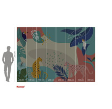 Fototapeta Komar s motivem džungle, s tukanem, kakadu a leopardy, rozměry 280 x 400 cm