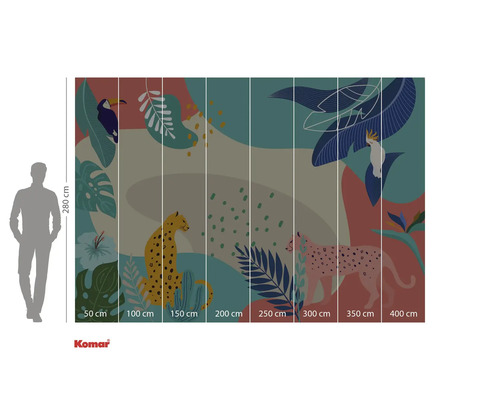 Fototapeta Komar s motivem džungle, s tukanem, kakadu a leopardy, rozměry 280 x 400 cm