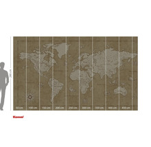 Nástěnná malba s mapou světa a údaji o velikosti