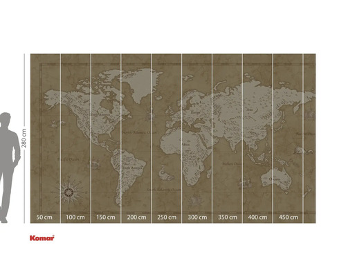 Nástěnná malba s mapou světa a údaji o velikosti