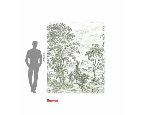 Fototapeta lesní krajina s uvedením velikosti a logem Komar