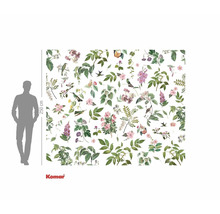 Fototapeta s rostlinnými motivy, květinami, listy a ptáky v přírodním zobrazení pro dekoraci stěn