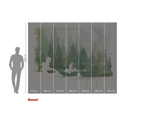 Fototapeta s motivem lesa a sedícími postavami, rozměry 280 x 350 cm.