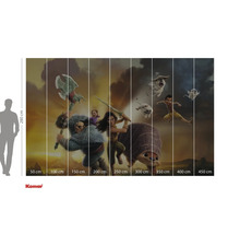 Nástěnná malba s postavami z filmu Raya a drak s údaji o velikosti