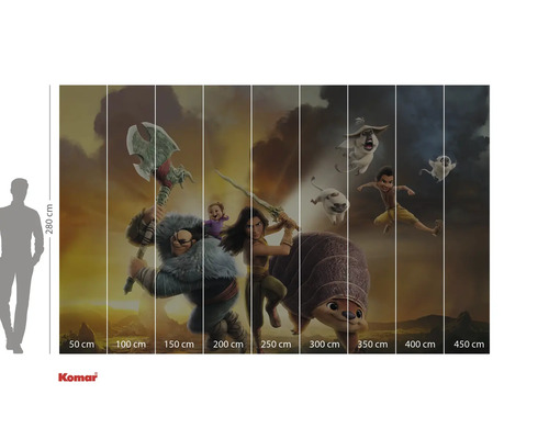 Nástěnná malba s postavami z filmu Raya a drak s údaji o velikosti