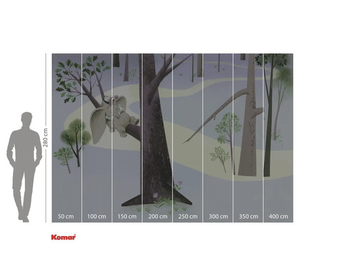 Nástěnná malba s motivem lesa a slonem na kmeni stromu