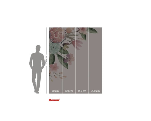 Komar fototapeta s květinovým vzorem a údaji o velikosti.