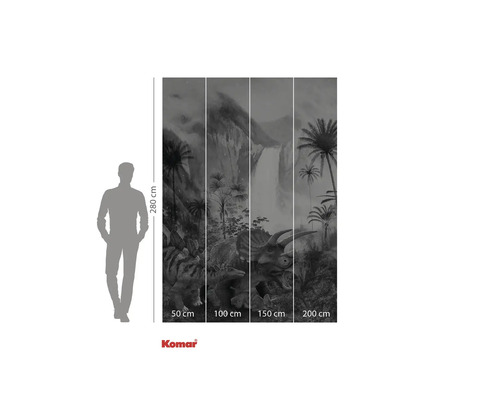 Komar fototapeta s dinosaury, vodopádem a palmami