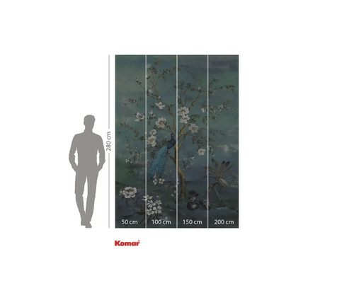 Fototapeta Komar s pávy a květinovým designem, výška 280 cm, rozdělená do čtyř pruhů