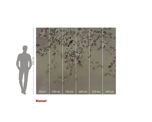 Foto tapeta s květinovým vzorem a motivem ptáka jako dekorace na zeď