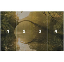 Čtyřdílná fototapeta s krajinným motivem jezera a mostu