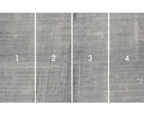 Detailní záběr čtyř betonových desek s různými povrchovými strukturami