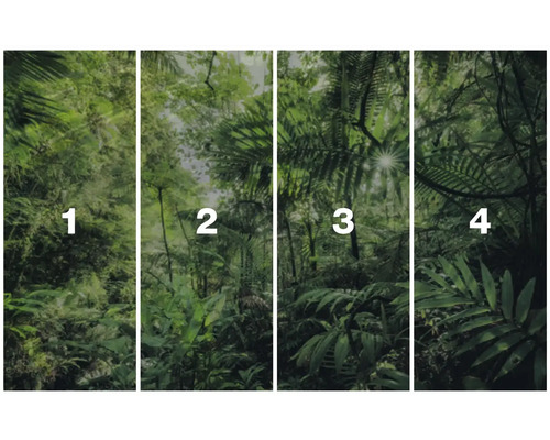 Čtyřdílný vzor fototapety džungle s tropickou vegetací