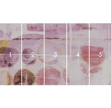 Vliesová tapeta s abstraktním kruhovým vzorem, skládající se z pěti pruhů