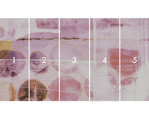 Vliesová tapeta s abstraktním kruhovým vzorem, skládající se z pěti pruhů