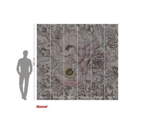 Fototapeta s květinovým vzorem a údaji o velikosti