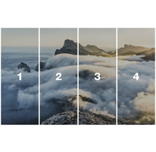 Čtyřdílný snímek krajiny s horami a mraky