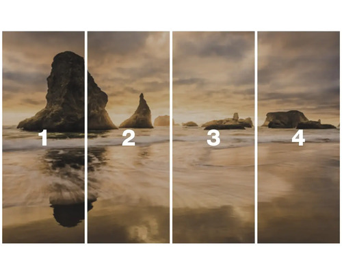 Čtyřdílná nástěnná malba s kameny v moři