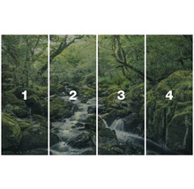 Čtyřdílná nástěnná malba lesa s tokem řeky