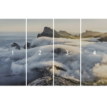 Čtyřdílná nástěnná malba s horskou krajinou v mlze