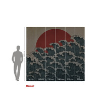 Fototapeta se vzorem vln a červeným sluncem v pozadí