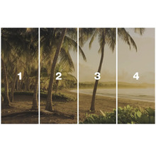 Čtyřdílný obrázek krajiny s palmami na pláži