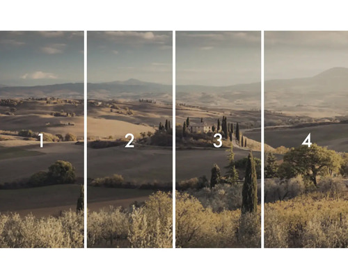 Čtyřdílný snímek krajiny s toskánskou krajinou