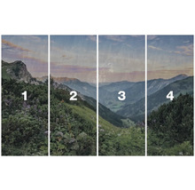 Čtyřdílné krajinné panorama s horami a vegetací